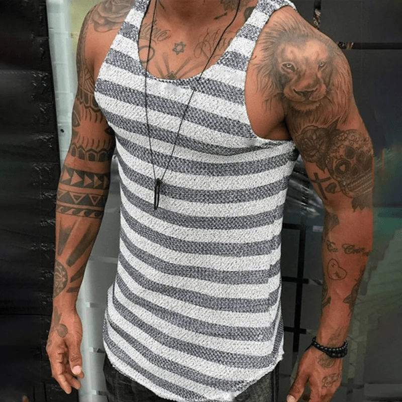 Men's Fashion Striped Knitted Sweater - Sleeveless Vest Bottoming Shirt