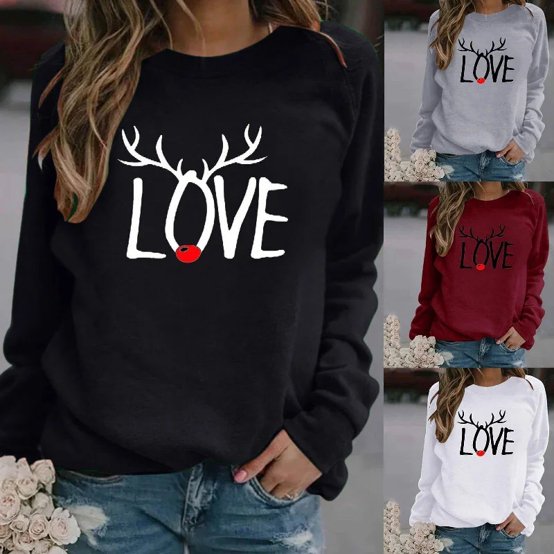 Christmas Pattern Printed Long-sleeved Round Neck Sweater Women