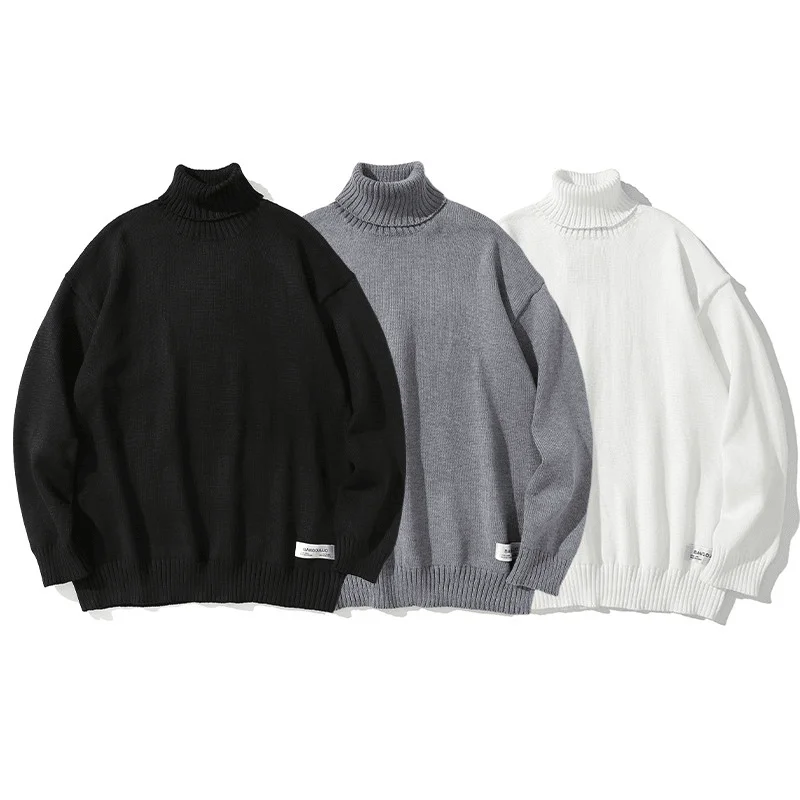 Japanese Retro High Crew Neck Sweater Men