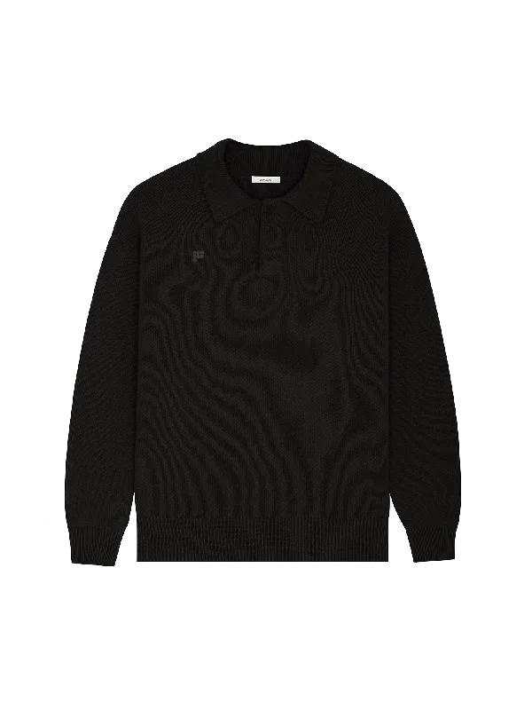 Mens DNA Recycled Cashmere Polo Sweater—black