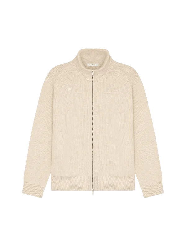 Mens DNA Recycled Cashmere Zip Up Sweater—ecru ivory