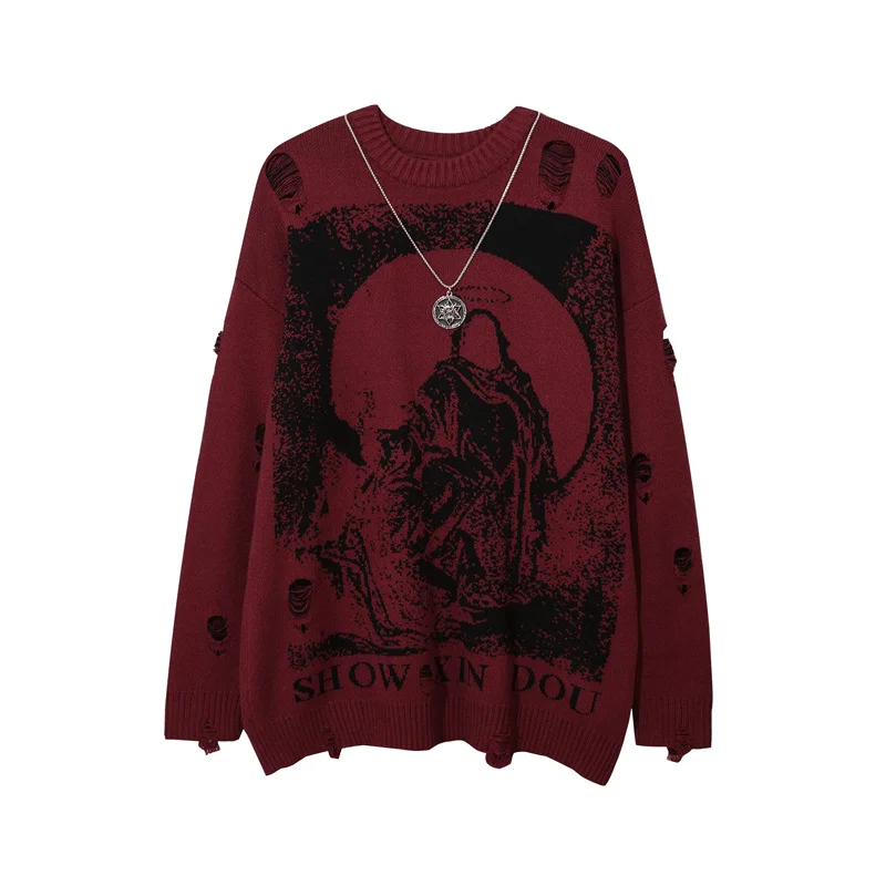 Street Hip-Hop Ripped Hole Oversized Pullover Sweater