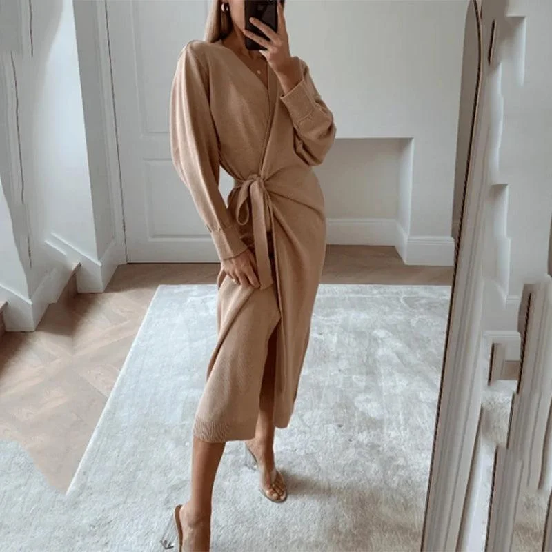 V-neck sweater dress women