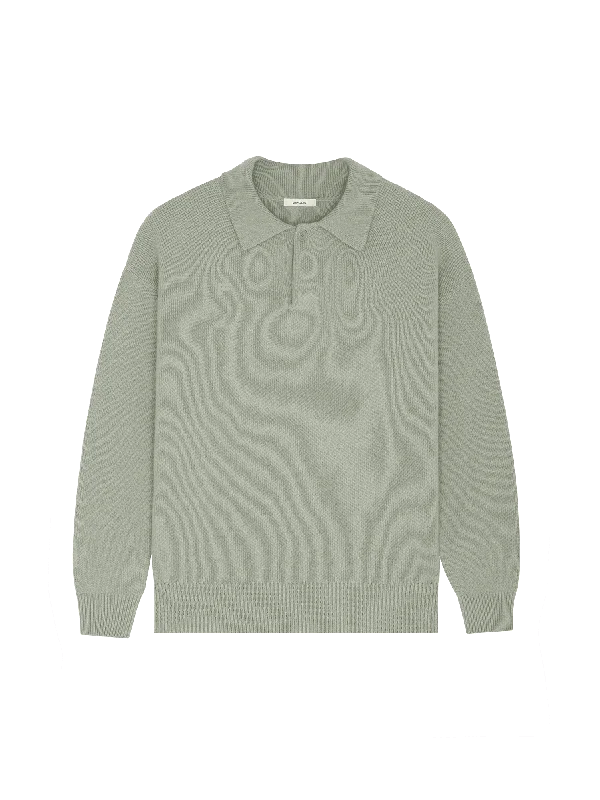 Mens DNA Recycled Cashmere Polo Sweater—moss green