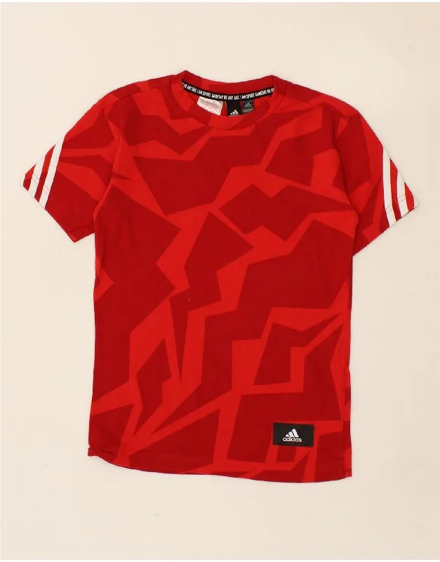 men's cotton t-shirts for summer -ADIDAS Boys Abstract Pattern T-Shirt Top 7-8 Years Red Cotton