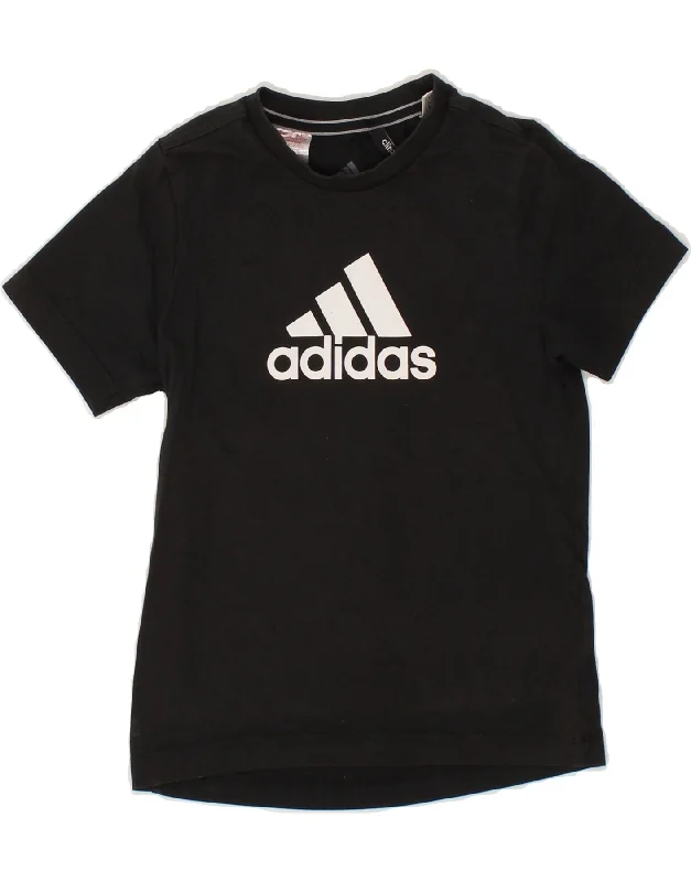 men's printed graphic t-shirts -ADIDAS Boys Climalite Graphic T-Shirt Top 7-8 Years Black Cotton