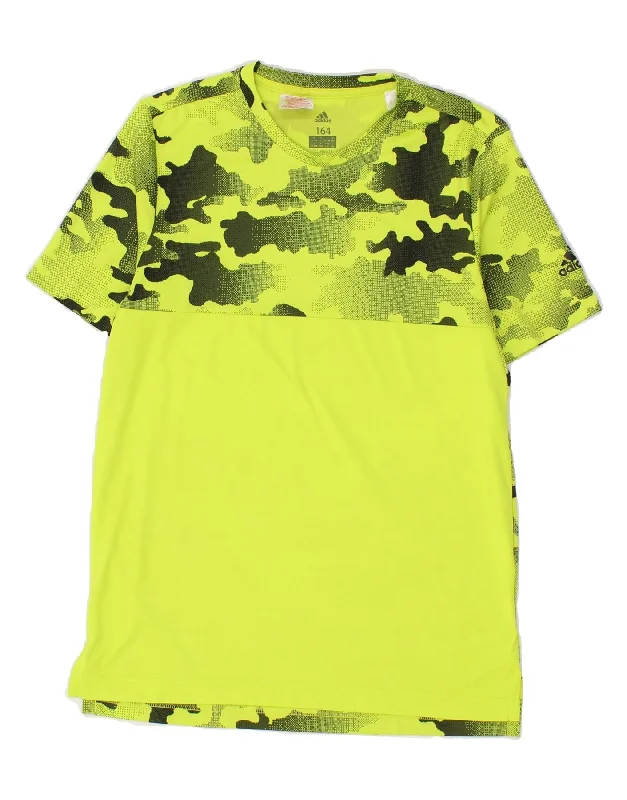 men's simple cotton t-shirts -ADIDAS Boys Climalite T-Shirt Top 13-14 Years Yellow Camouflage Polyester