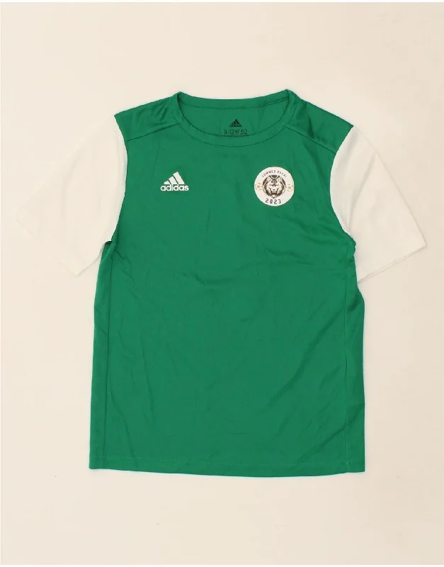 men's high-quality graphic t-shirts -ADIDAS Boys Graphic T-Shirt Top 11-12 Years Green Colourblock Polyester