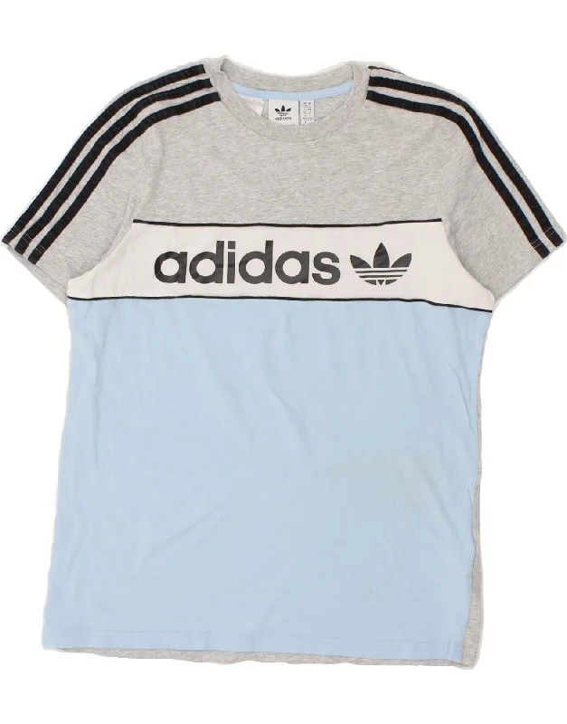 men's relaxed fit graphic t-shirts -ADIDAS Boys Graphic T-Shirt Top 13-14 Years Grey Colourblock Cotton