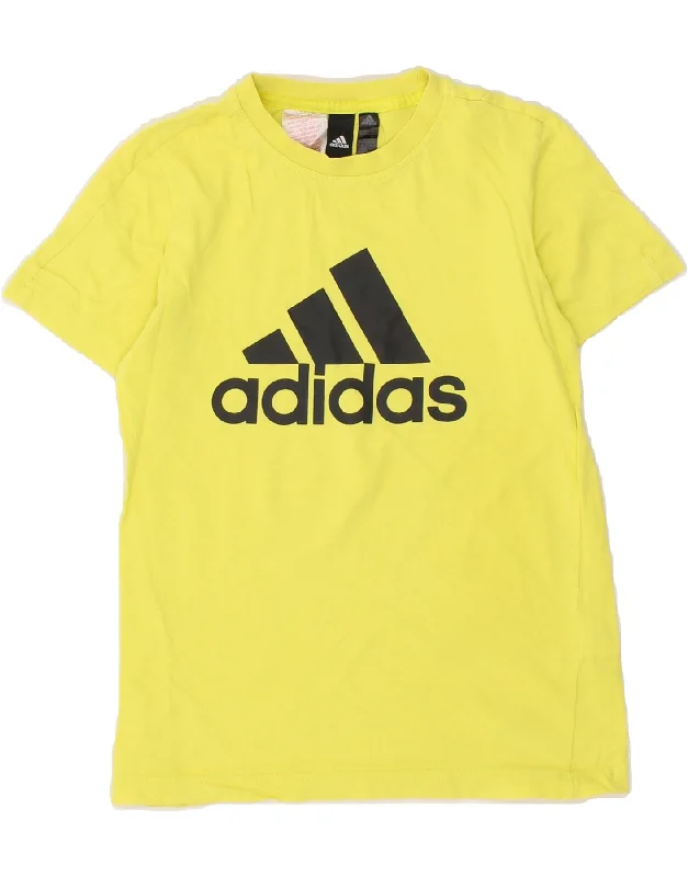 men's graphic print t-shirts -ADIDAS Boys Graphic T-Shirt Top 9-10 Years Yellow Cotton