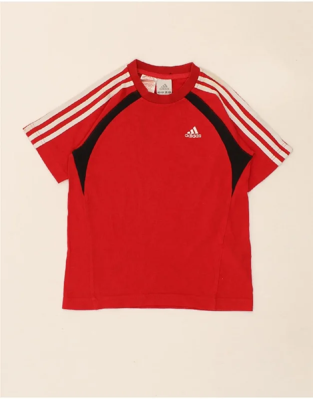 men's daily wear t-shirts -ADIDAS Boys T-Shirt Top 9-10 Years Red Colourblock Cotton