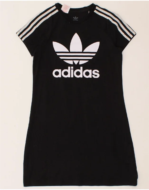 men's colorful t-shirts -ADIDAS Girls Graphic T-Shirt Dress 11-12 Years Black Cotton