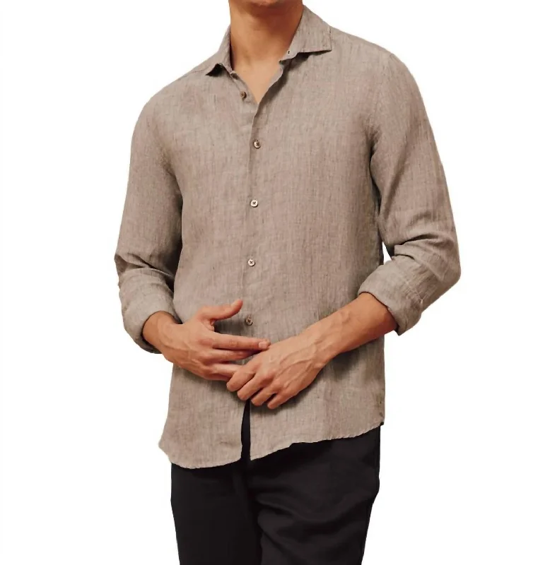 men's versatile shirts -Antonio Long Sleeve Linen Shirt In Truffle