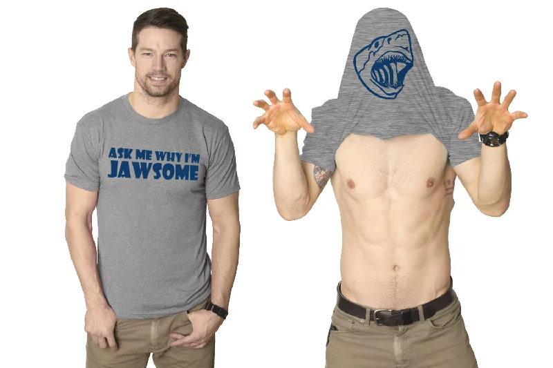 men's cotton blend t-shirts -Ask Me Why I'm Jawsome Flip Men's T Shirt