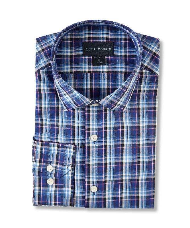 men's casual work shirts -Bold Multi Plaid, Navy