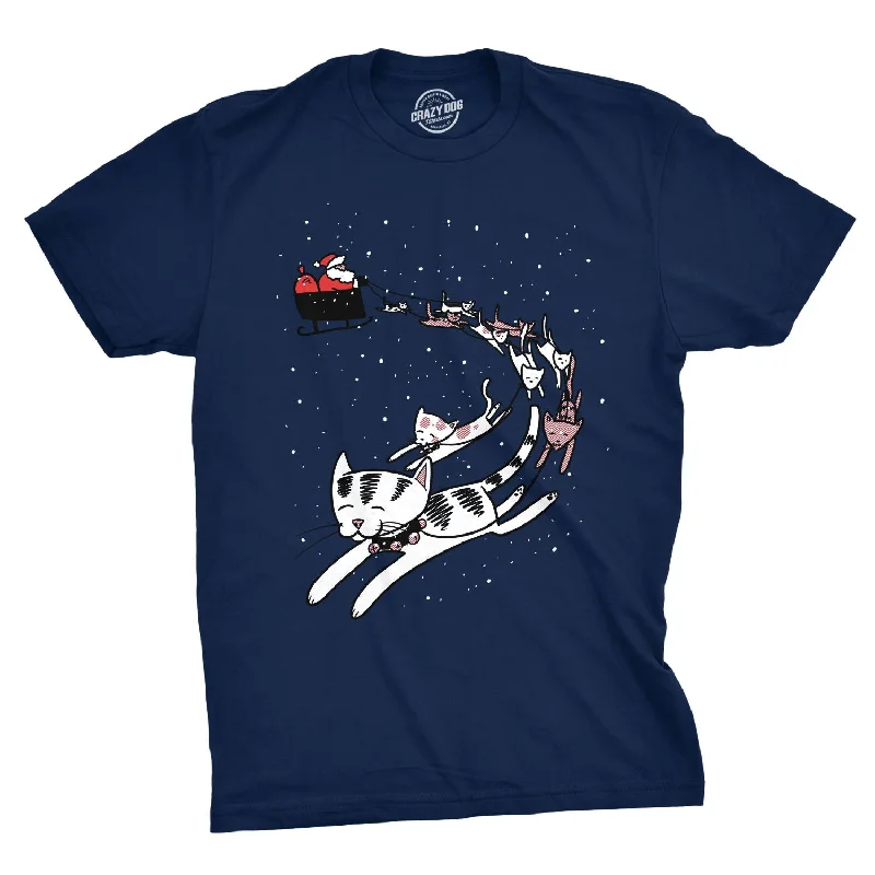 men's casual t-shirts -Cats In Christmas Sleigh Men's T Shirt