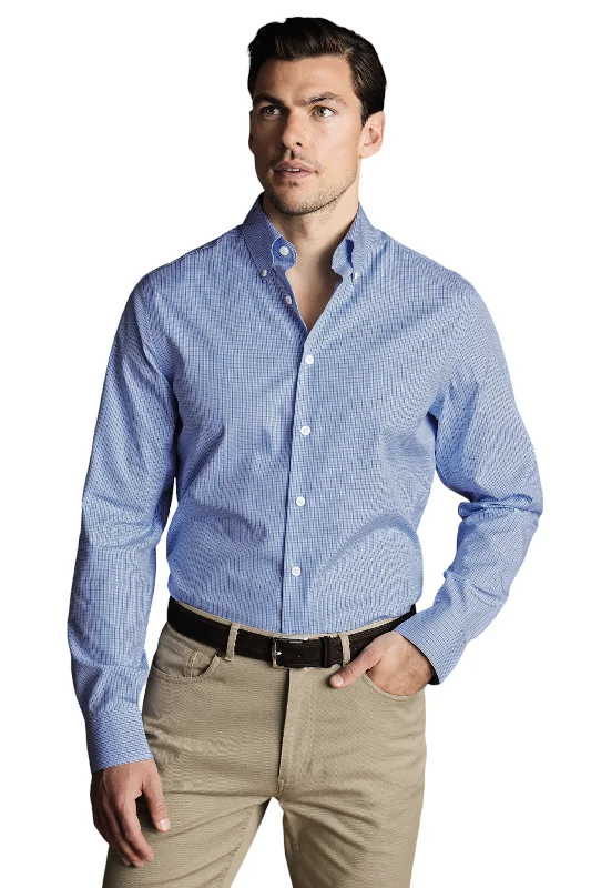 men's versatile button-up shirts -Charles Tyrwhitt Men's Check Non-Iron Button-Down Oxford Slim Fit Shirt Single Cuff