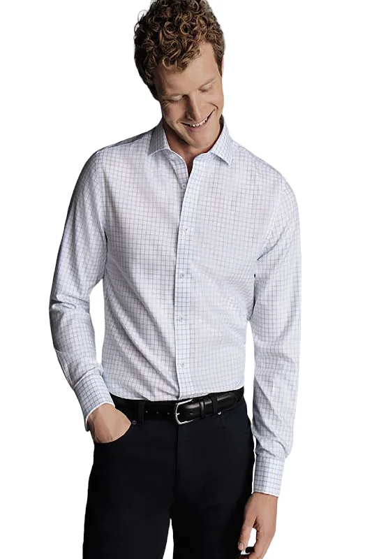 men's relaxed office shirts -Charles Tyrwhitt Men's Non-Iron Clifton Weave Check Cutaway Slim Fit Shirt Double Cuff