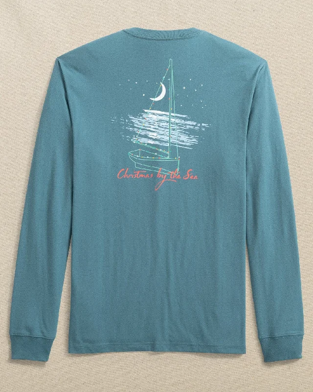 men's printed logo tees -Christmas by the Sea Long Sleeve T-Shirt