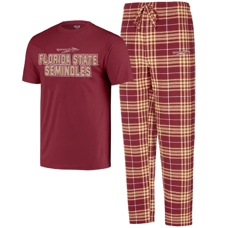 men's cotton t-shirts -Comcept Sports Men's Florida State Seminoles/Spear Logo T-shirt and Flannel Pant Sleep Set - Garnet/Gold