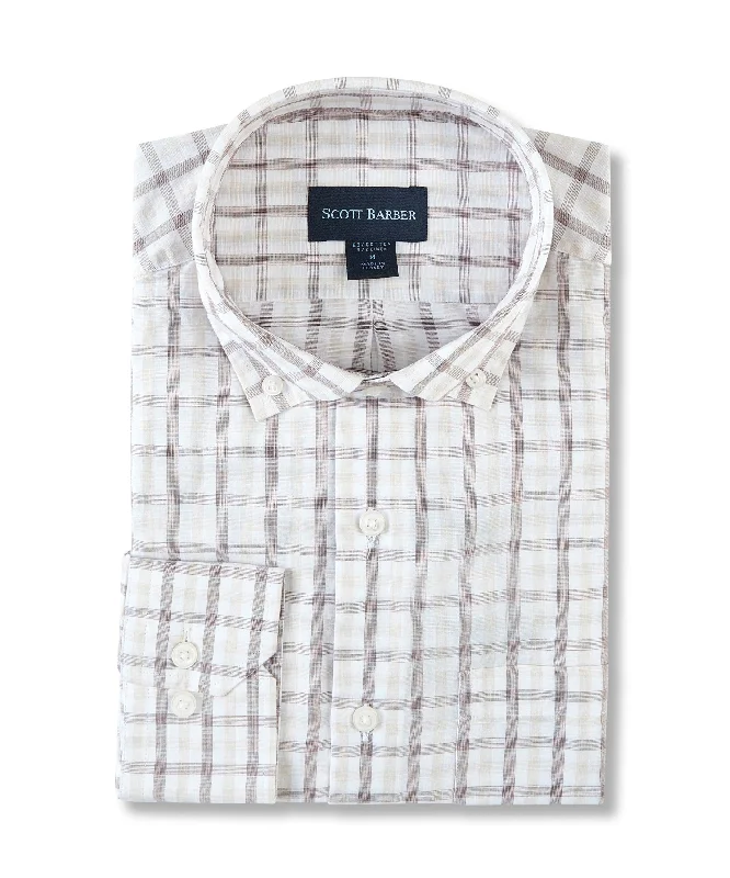 men's business casual shirts -Cotton/Linen Tattersall, Natural