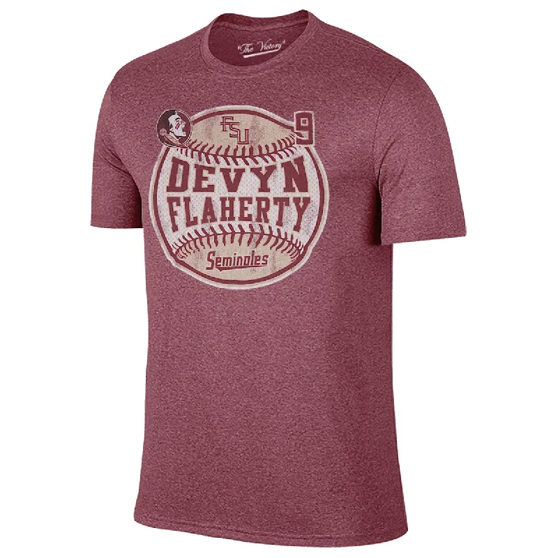 men's printed t-shirts -Retro Brand Devyn Flaherty #9 Softball T-shirt - Garnet