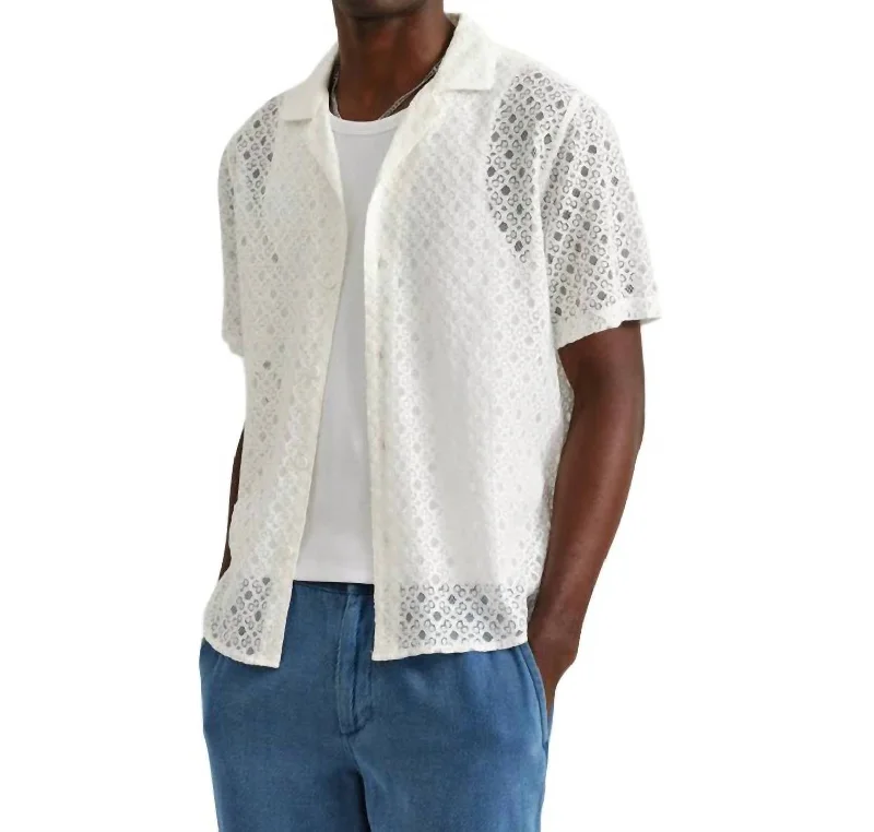 men's cotton-blend shirts -Didcot Corded Lace Shirt In White