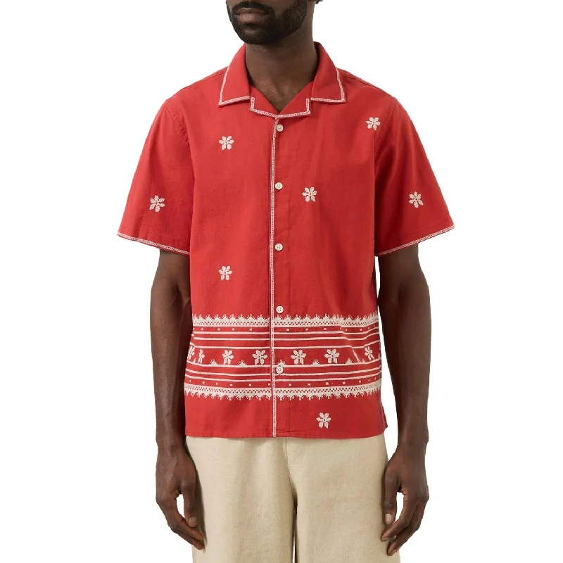 men's Oxford shirts -Didcot Daisy Embroidery Shirt In Red/ecru