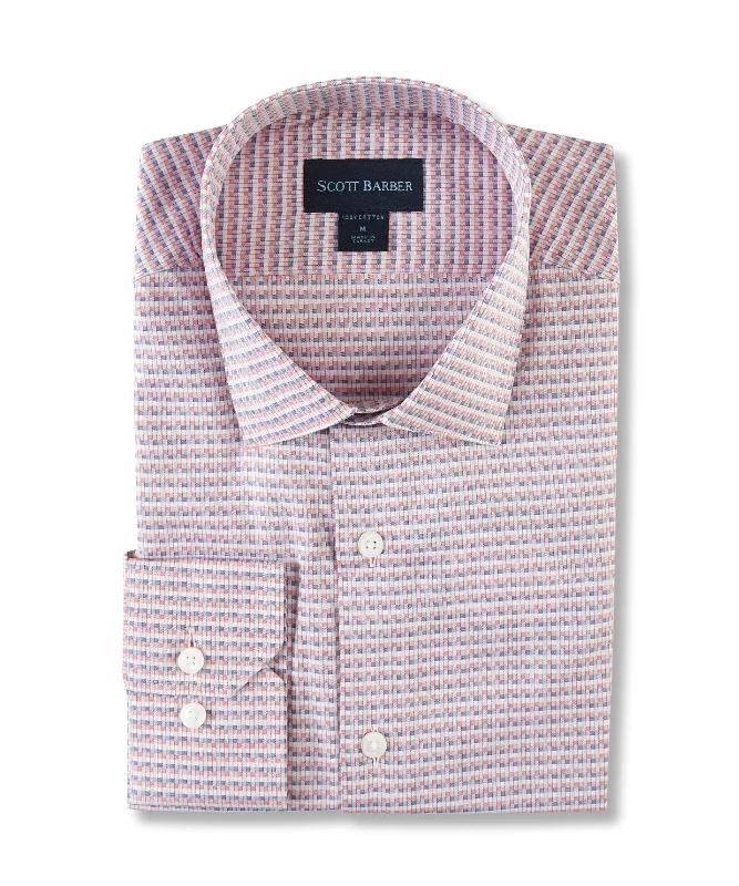 men's casual shirts for summer -Dobby Micro Pattern, Coral