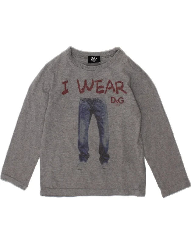 men's comfortable t-shirts -DOLCE & GABBANA Boys Graphic Top Long Sleeve 2-3 Years Grey Cotton