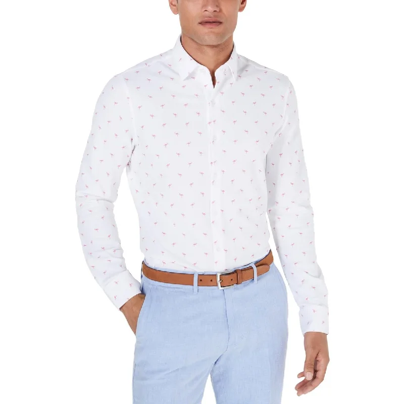 men's short-sleeve business shirts -Flamingo Mens Print Slim Fit Button-Down Shirt