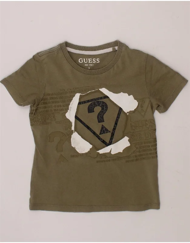 men's graphic print t-shirts -GUESS Boys Graphic T-Shirt Top 2-3 Years Khaki Cotton