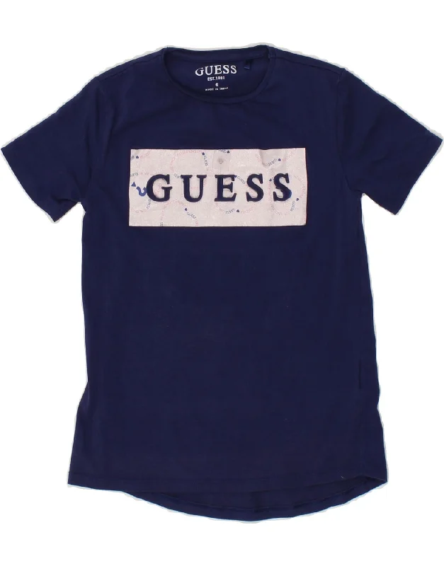 men's slim-fit graphic t-shirts -GUESS Boys Graphic T-Shirt Top 5-6 Years Navy Blue