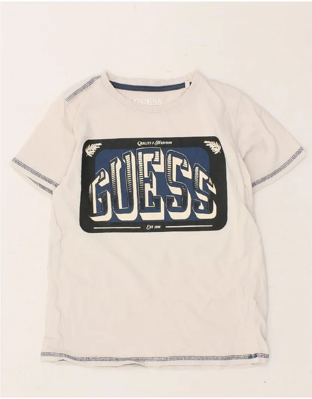 men's streetwear t-shirts -GUESS Boys Graphic T-Shirt Top 7-8 Years Off White Cotton