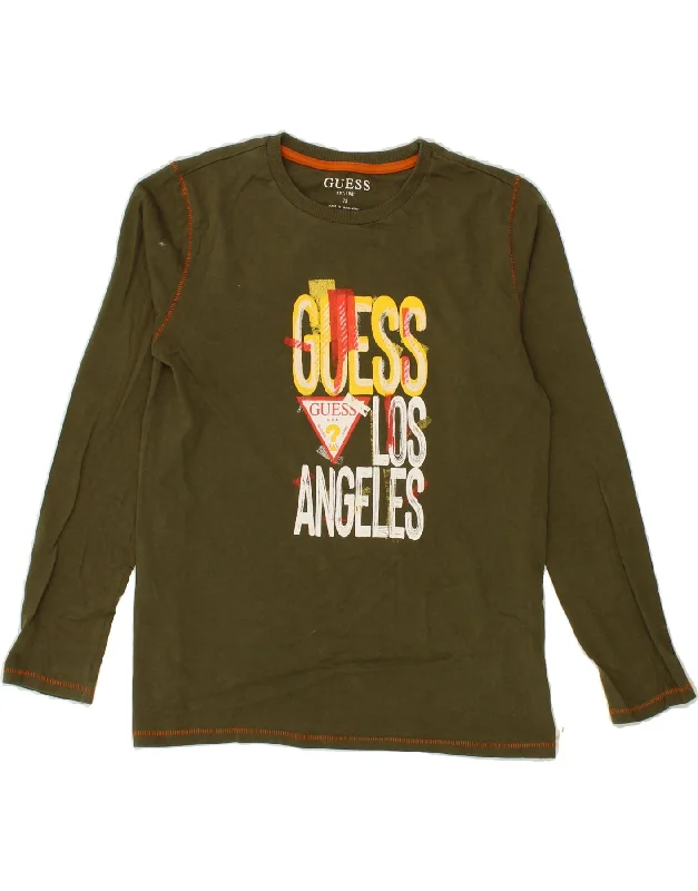 men's premium quality t-shirts -GUESS Boys Graphic Top Long Sleeve 11-12 Years Khaki Cotton