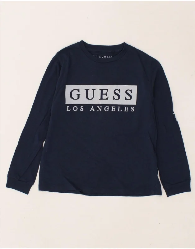 men's cotton-rich t-shirts -GUESS Boys Graphic Top Long Sleeve 5-6 Years Navy Blue Cotton