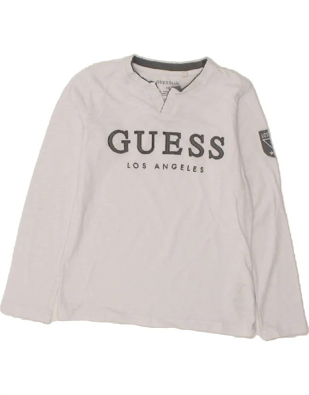 men's soft cotton crewneck t-shirts -GUESS Boys Graphic Top Long Sleeve 9-10 Years White Cotton