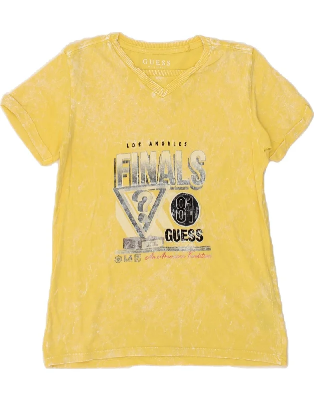 men's athletic graphic t-shirts -GUESS Girls Graphic T-Shirt Top 9-10 Years Yellow Cotton