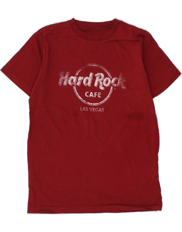 men's comfortable t-shirts -HARD ROCK CAFE Boys Las Vegas Graphic T-Shirt Top 9-10 Years Burgundy