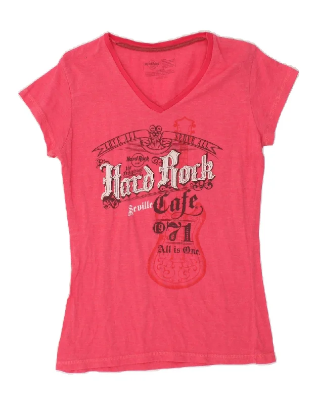 men's soft cotton blend tees -HARD ROCK CAFE Girls Seville Graphic T-Shirt Top 13-14 Years Large Pink