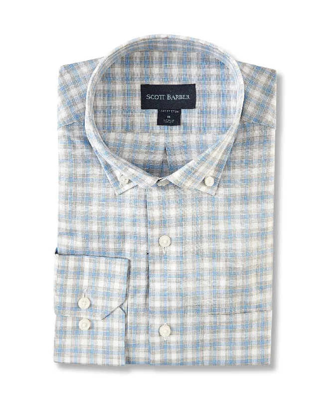 men's casual button-down shirts -Heathered Chambray Check, Dusk