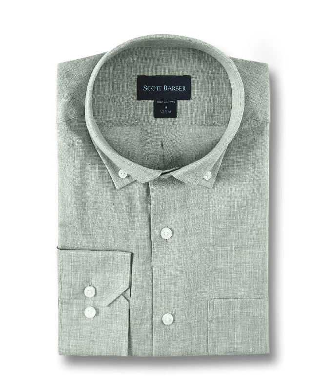 men's luxurious button-up shirts -Heathered Chambray Solid, Sage