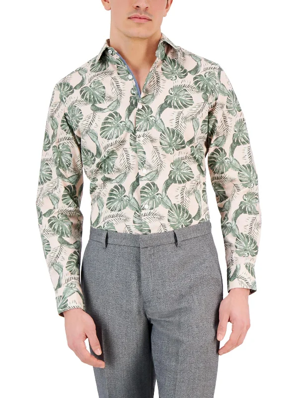 men's short-sleeve button-up shirts -Hoja Mens Printed Stretch Button-Down Shirt