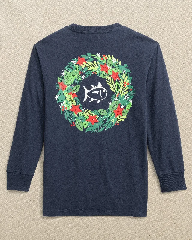 men's sport t-shirts -Kids ST Holiday Wreath Long Sleeve T-Shirt