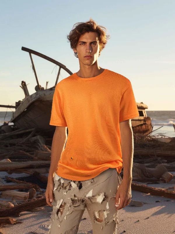 men's loose fit t-shirts -The Knitted T-Shirt - Persimmon Orange