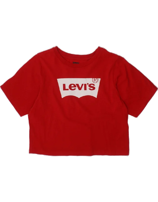 men's summer graphic t-shirts -LEVI'S Girls Crop Graphic T-Shirt Top 11-12 Years Red Cotton