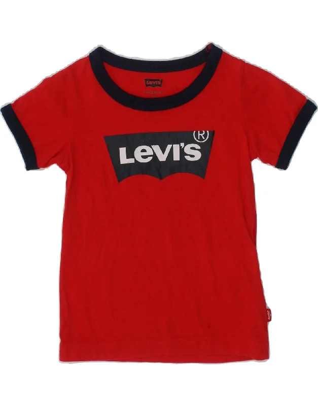 men's v-neck t-shirts -LEVI'S Girls Graphic T-Shirt Top 2-3 Years Red Cotton