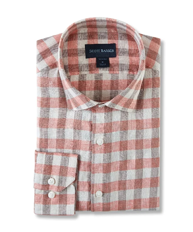 men's patterned shirts -Linen Stretch Bold Gingham, Spice