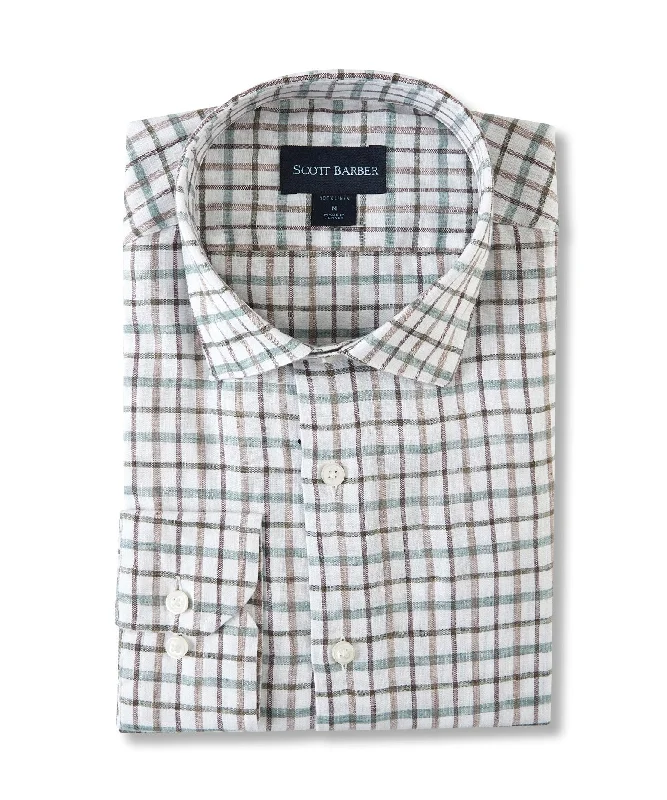 men's formal office shirts -Linen Stretch Tattersall, Sage