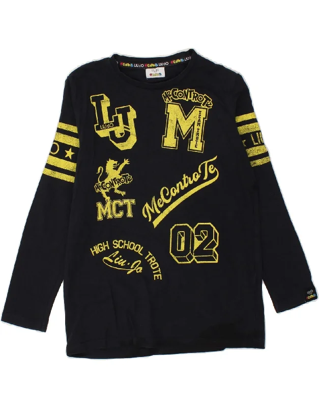 men's fashion t-shirts -LIU JO Boys Graphic Top Long Sleeve 11-12 Years Black Cotton